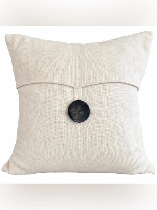 Pottery Barn Textured Linen Pillow 18x18 Ivory Down Insert Button