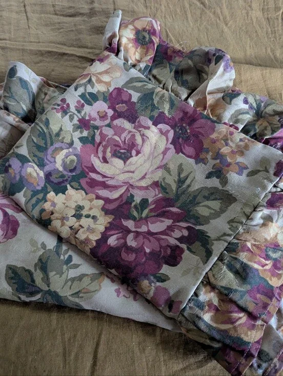 Vintage Floral Ruffled Pillow Sham in Purple and Cream set