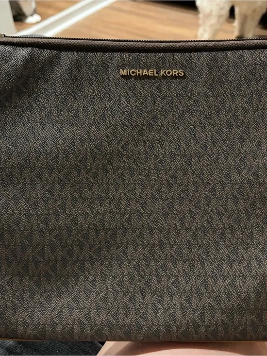 Michael Kors Brown Monogram Travel Pouch with Gold Logo