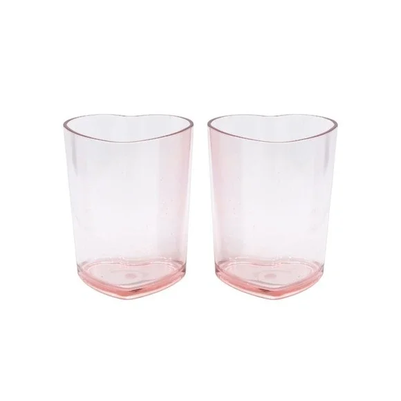 set of 2 Gift pack plastic pink heart juice cups tumblers
