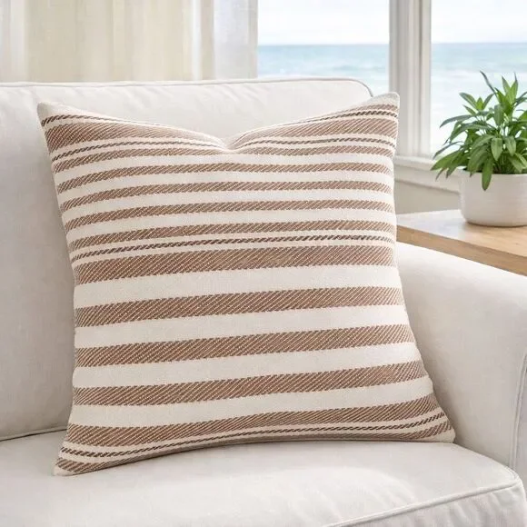 Dash & Albert Stripe Pillow Cover 20” x 20” 100% Cotton Khaki