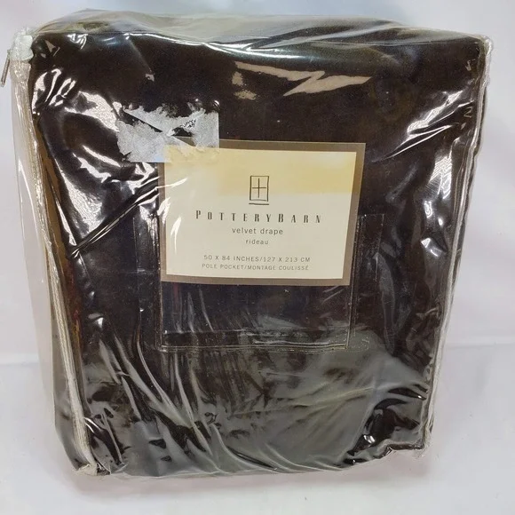 Pottery‎ Barn Velvet Drape Espresso 50x84 Pole Pocket Lined Window Curtain NEW