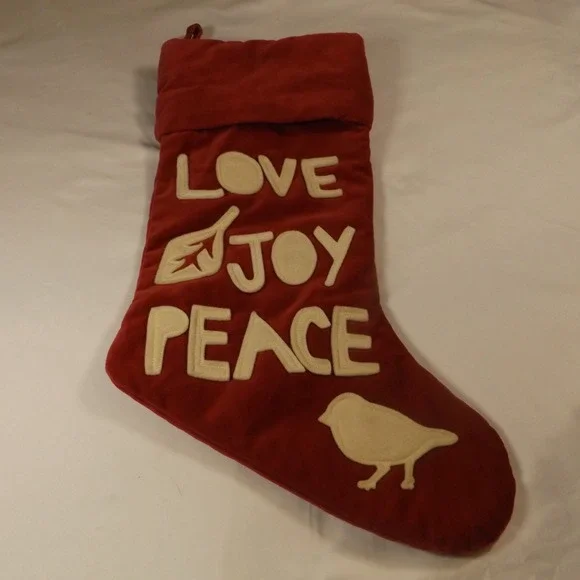 Pottery Barn Christmas Stocking Red Love Joy Peace Bird Holiday Farmhouse Decor