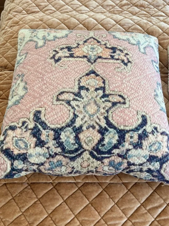 Pottery Barn Valari Decorative Pink and Navy Patterned Throw Pillow Covers x 2
