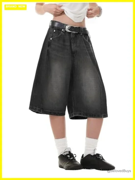 Baggy High Waisted Wide Leg Bermuda Denim Jean Shorts Y2K Streetwear