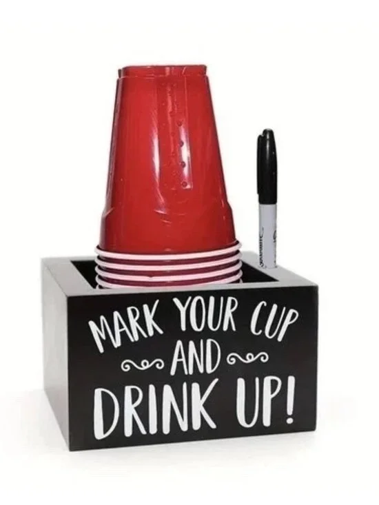 Single Cup Holder with Marker Slot Wooden Mark Your Cup and Drink Up Cup Holder