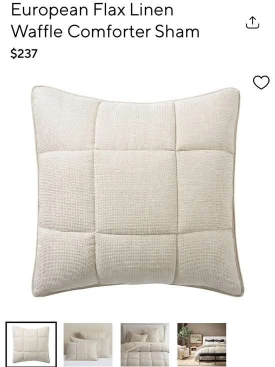 Pottery Barn European Flax Linen Waffle Comforter Sham Set of 3 {26” Square}