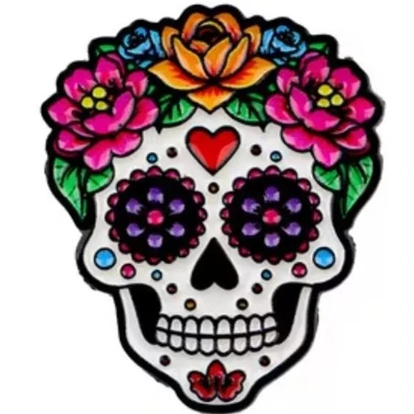 Sugar Skull Enamel Pin Day of the Dead Calavera Floral Halloween Lapel Hat Pin