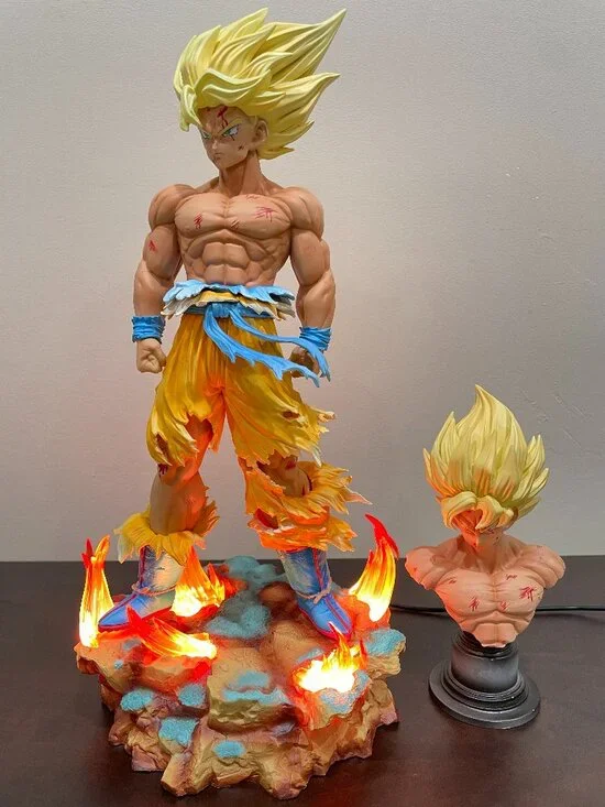 Dragon Ball Son Goku Figure Statue Base Super Saiyan Yellow Hair Anime LED Light