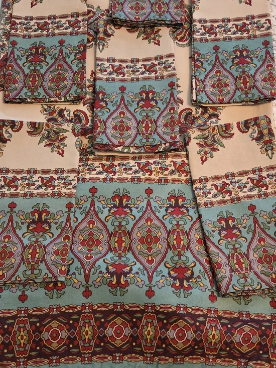 Pottery Barn Paisley Medallion Sheet Set - Teal, Coral & Cream