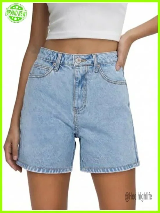 High Waisted Stretchy Denim Cut Off Jean Shorts with Pockets