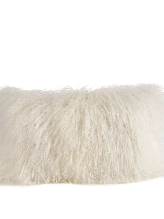 POTTERY BARN | NWT Mongolian Faux Fur Lumbar Pillow Cover - Ivory - 12x24
