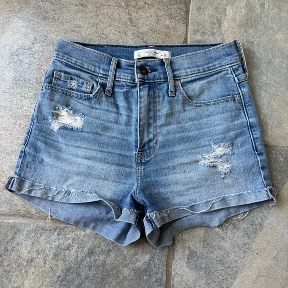 Abercrombie & Fitch‎ Blue High-Waisted Distressed Jean Shorts Size 2/26