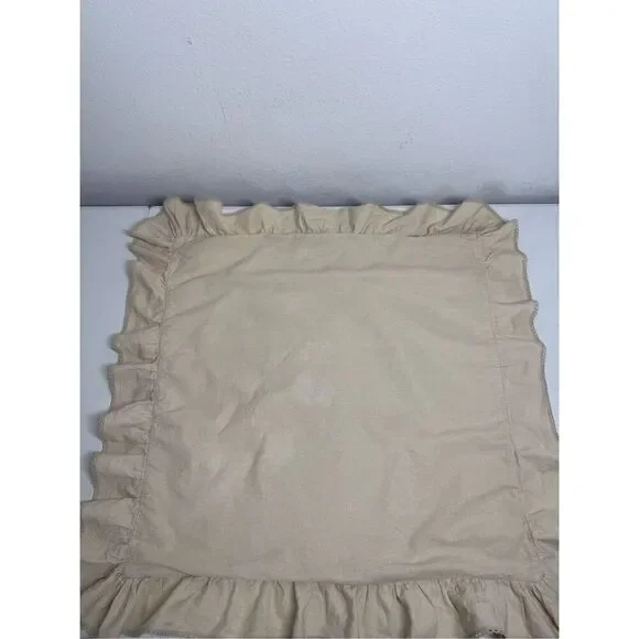 Ralph Lauren Cottage Tan Cotton Blend Pillow Sham Crochet Lace Trim 23”x23”