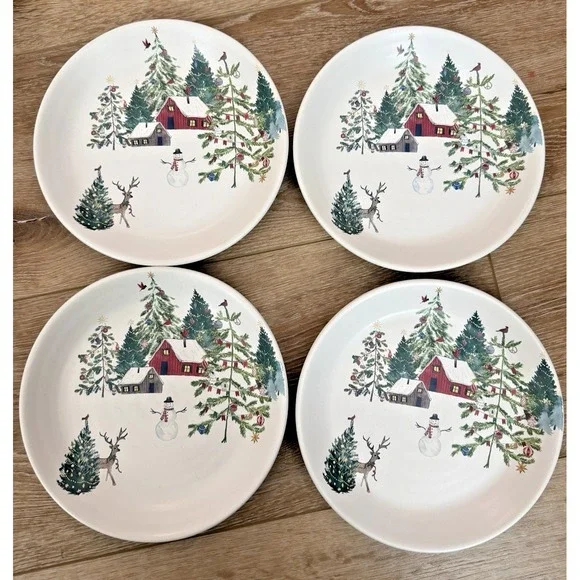 Pottery Barn Christmas in the Country Salad Plates Set 4 9