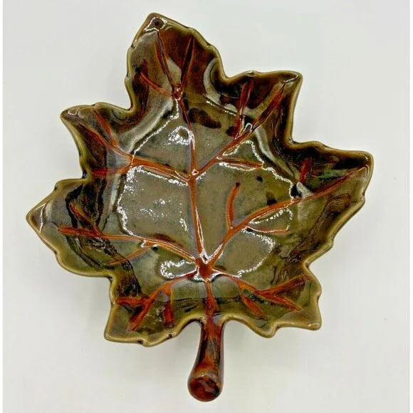 Pottery Barn Harvest Leaf Ceramic Glazed Serving Plate Tray‎ Autumn Fall Decor
