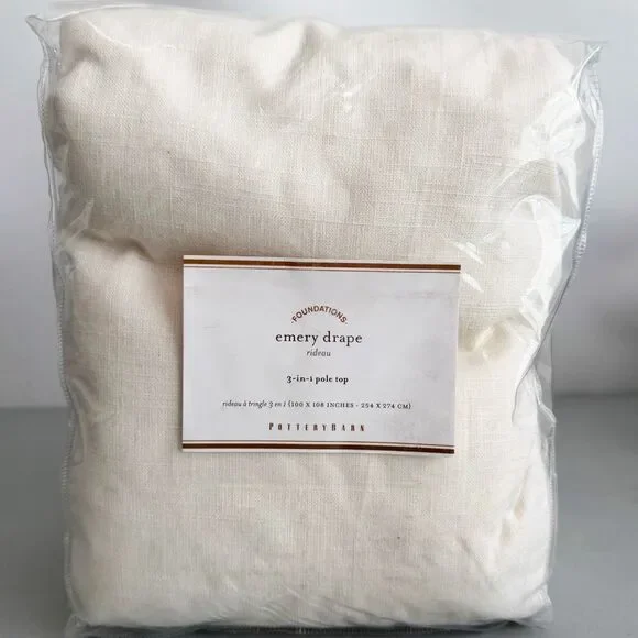 Pottery Barn Emery Linen Light Filtering Curtain NWT Ivory, 100