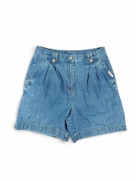 Vintage Bill Blass Jeans High Rise Pleated Denim Shorts Blue Size 14