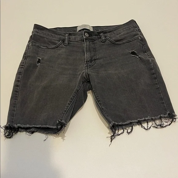 Abercrombie & Fitch Charcoal Denim Distressed Cut Off Long Shorts