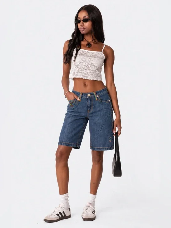 Coogi Australia Vintage y2k Denim Jean Shorts Embroidered Colorful Rainbow