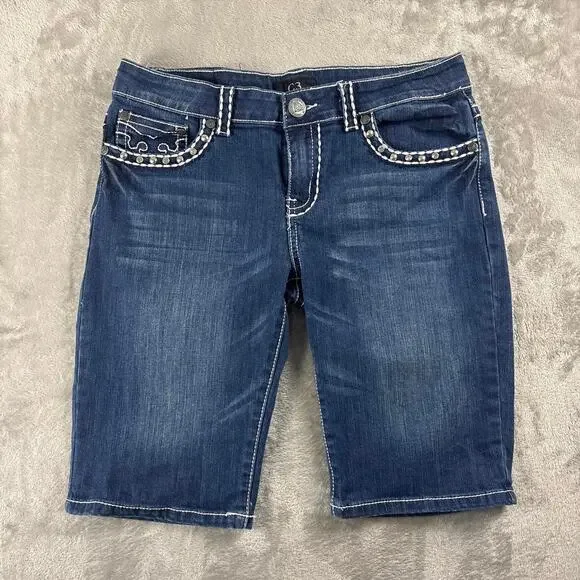C3 Jeans Y2K Studded Bermuda Denim Shorts Women’s Size 11 Rhinestone McBling