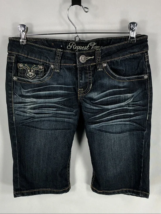 Request Jeans Cross Rhinestone Bermuda Shorts Low Rise Size 5 27