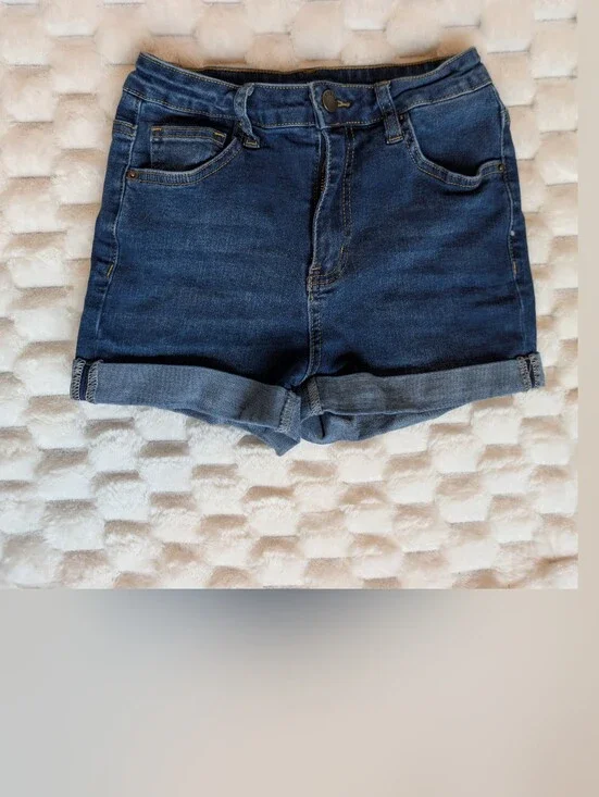 Shein High Waisted Cuffed Denim Shorts Dark Wash Size Small 4