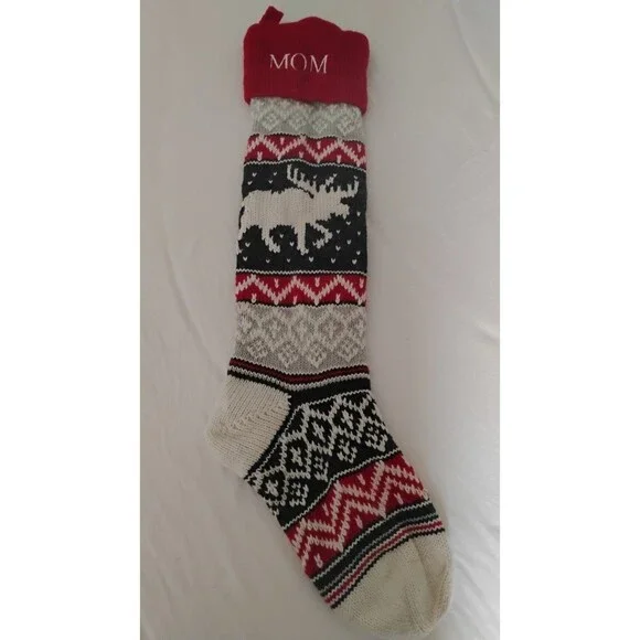 Pottery Barn Kids Fair Isle Wool Christmas Stocking Monogramed Mom Cabin EUC