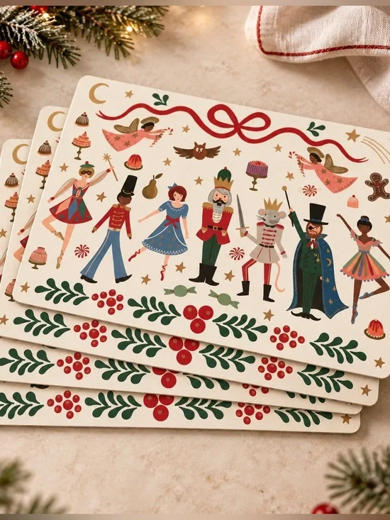 Pottery Barn Kids x Rifle Paper Co. Christmas Nutcracker Cork Placemats Set of 4