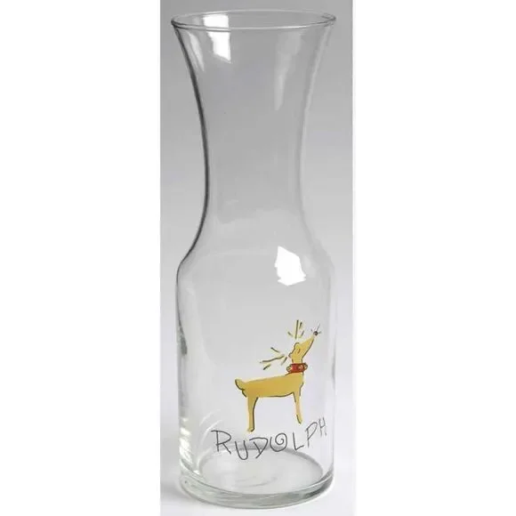 RARE Pottery Barn Reindeer GLASS Carafe RUDOLPH Holiday Christmas Pitcher Water