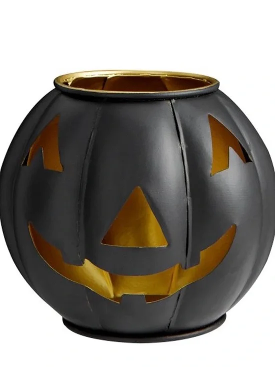 Pottery Barn Medium Black Metal Jack-o'-lantern Halloween Decor Candle Holder