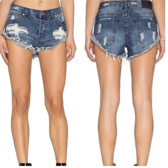 One Teaspoon Bandits Denim Shorts, Relaxed Fit Long Rise Twisted Cuff He…