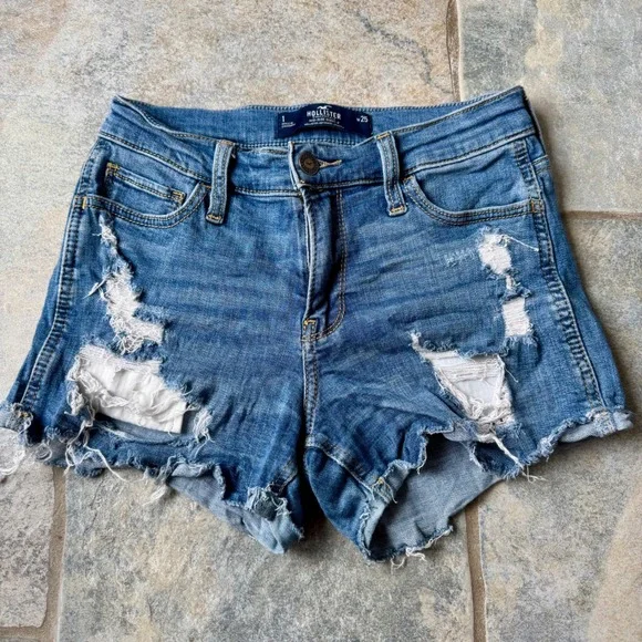 Hollister Dark Wash Distressed Jean Shkrts Size 1 advanced‎ stretch mid-rise 3