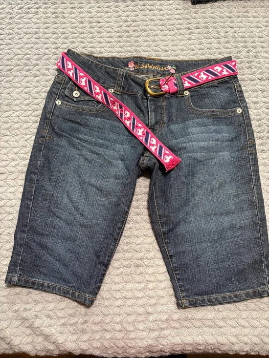 Vtg Y2K U.S. Polo Assn Belted Denim Bermuda Shorts Capris Size 9/10