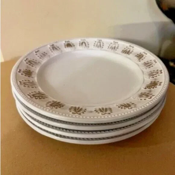 New S/4 Pottery Barn Rustic White Small Plates Mix + Match | 8