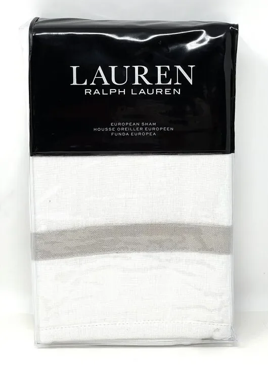 Ralph Lauren Carolyne Frame EURO European Sham Off White Gray Linen / Cotton (1)