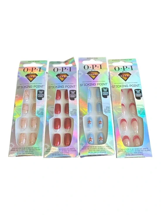 OPI Sticking Point Press-On Nails - Super Woman Red, Light Blue, Pink Ombré