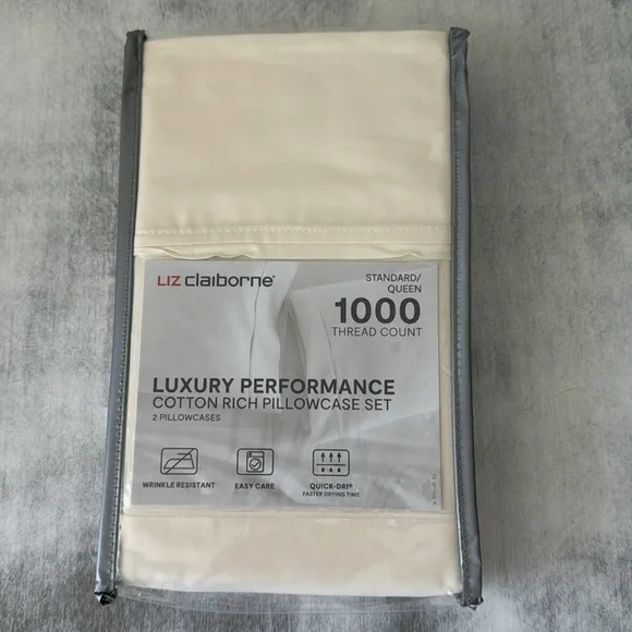 Liz Claiborne Lux Performance 1000tc Pillowcases Standard /Queen Egret