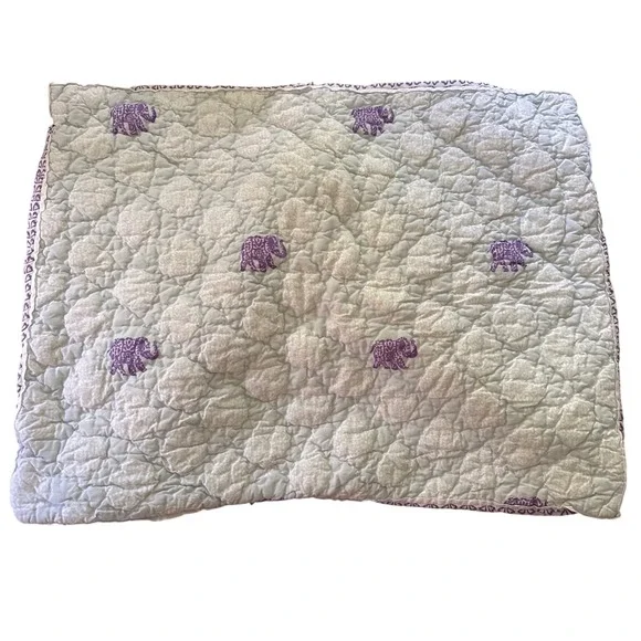 Pottery Barn Kids Purple Elephant Quilted Pillow Sham 100% Cotton 20x26 Standard
