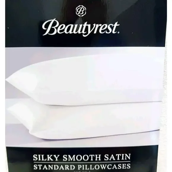 2 Pc Beautyrest Satin Pillowcases STANDARD WHITE Silky Therapeutic Hair Skin NEW