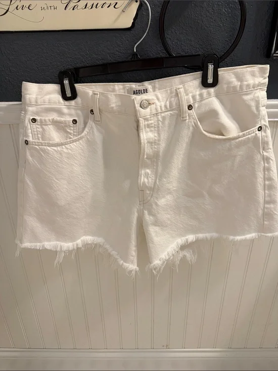 Agolde White Parker Long Shorts