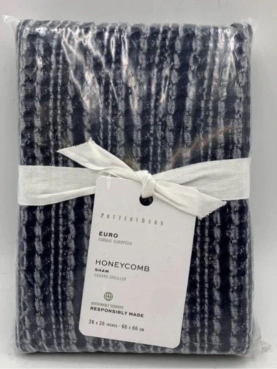 NWT $69 Pottery Barn Honeycomb Cotton Euro Sham - Navy 26x26