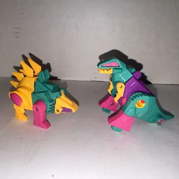 Vintage DinoTron Rextron & Stegotron Transforming Dinosaur Robot Toy Lot