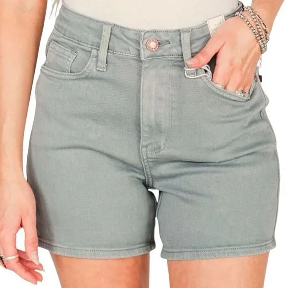 Judy Blue High Rise Stretch Denim Garment Dyed Shorts - Sage Green Large NWT