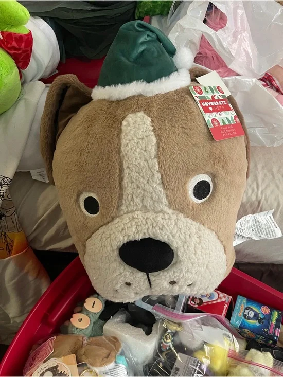 Large dog pillow with Christmas hat