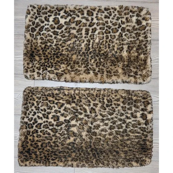 Pier 1 Imports Faux Fur Leopard Print Pillow Case Shams Set of 2 Animal 24