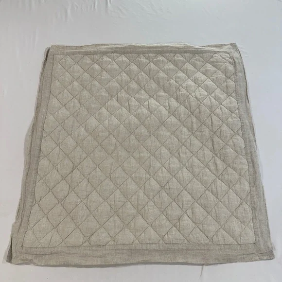 Pottery Barn Euro Sham Quilted Linen Cotton Blend 26x26 Flax Beige Neutral