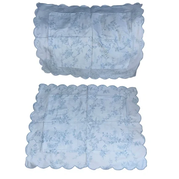 Schweitzer Linens blue floral embroidered scallop 2 mini 15x11 pillow cases