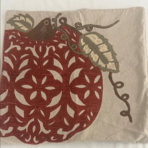 Pottery Barn Red and Beige Embroidered Decorative Pillow Cover