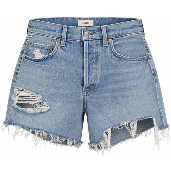 Citizens of Humanity Annabelle Long‎ Distressed Denim Shorts Light Wash 26